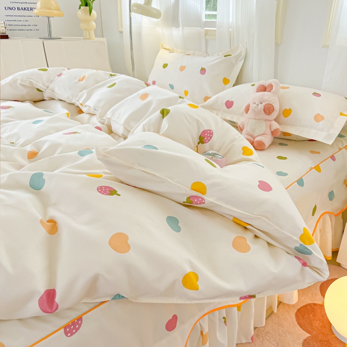 91家纺网 家纺一手货源 找家纺 笠裙家纺 2025新款A类水洗棉韩版S边花边印花床裙四件套 纯爱