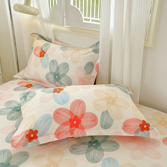 91家纺网 家纺一手货源 找家纺 笠裙家纺 2025新款A类水洗棉韩版S边花边印花床裙四件套 多彩生活