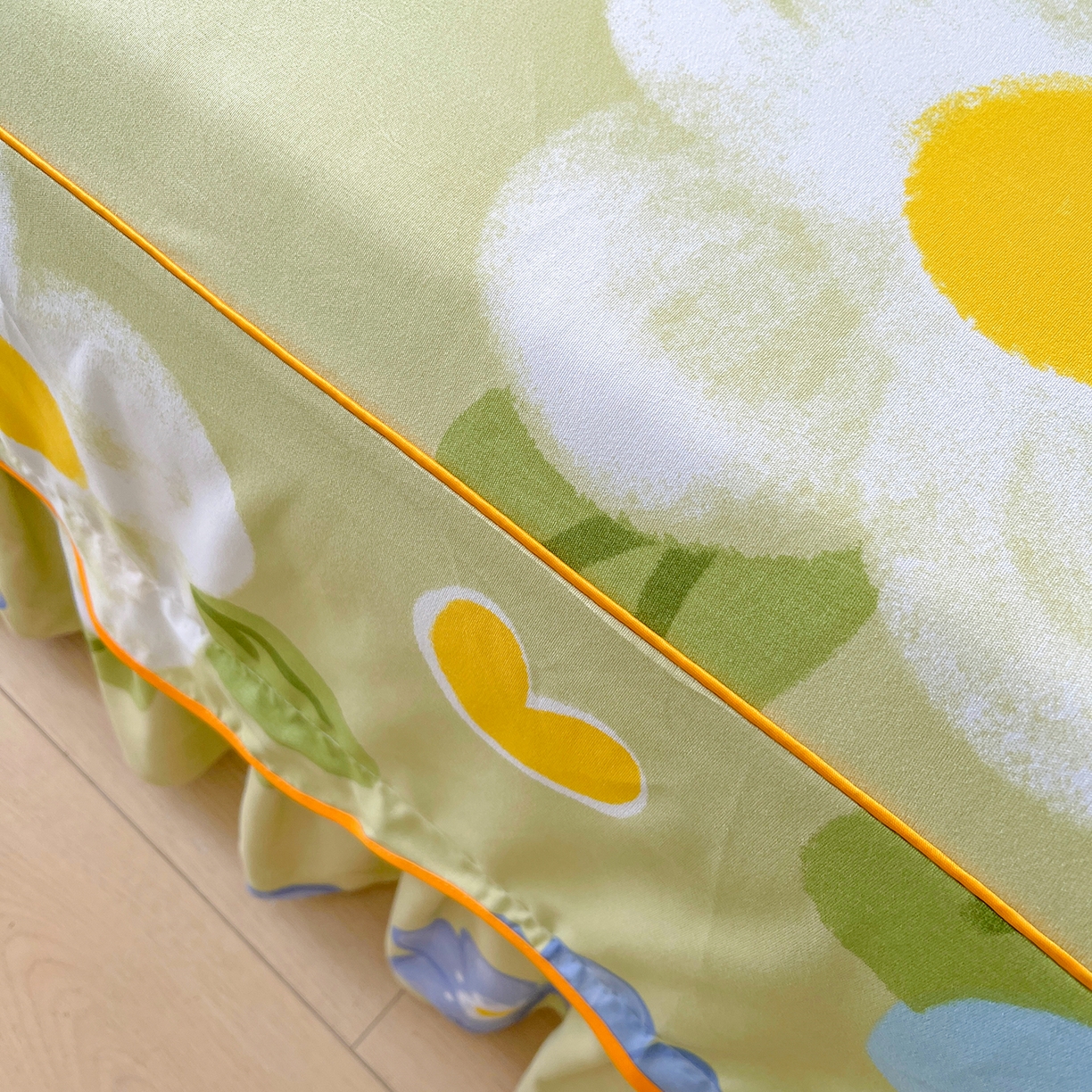 91家纺网 家纺一手货源 找家纺 笠裙家纺 2025新款A类水洗棉韩版S边花边印花床裙四件套 花爱