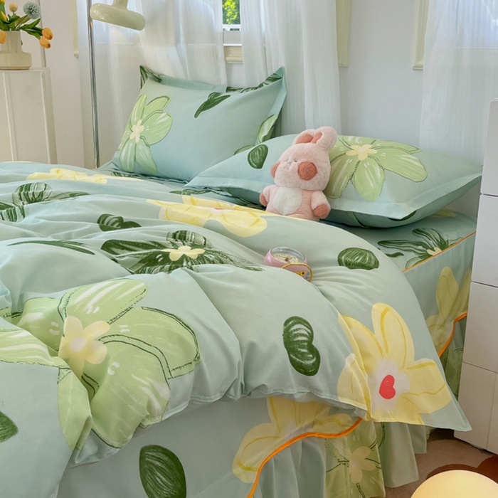 91家纺网 家纺一手货源 找家纺 笠裙家纺 2025新款A类水洗棉韩版S边花边印花床裙四件套 花样