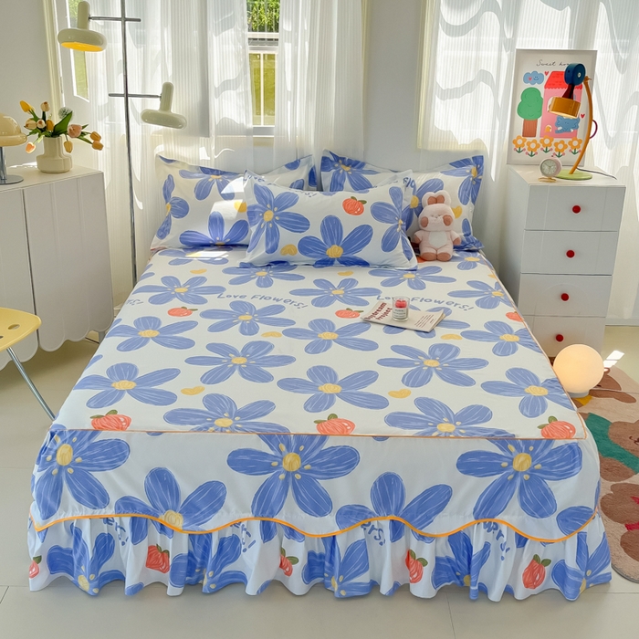 91家纺网 家纺一手货源 找家纺 笠裙家纺 2025新款A类水洗棉韩版S边花边印花床裙四件套 花样