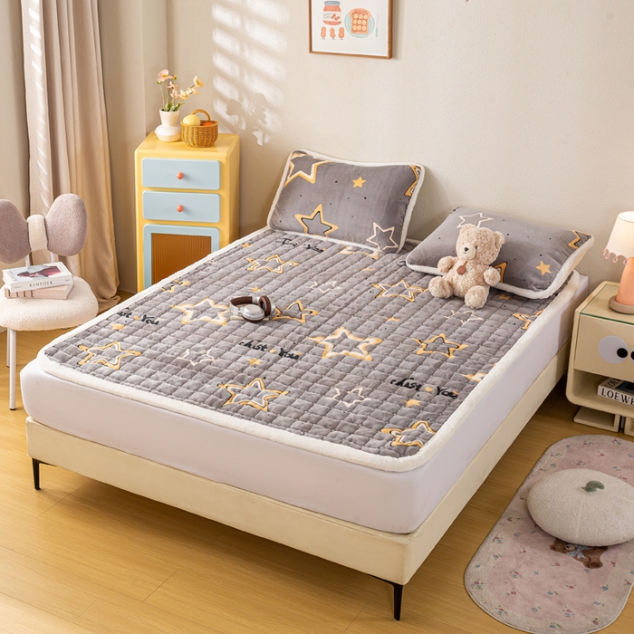 91家纺网 家纺一手货源 找家纺 梦初语 2025新款冬季珊瑚绒牛奶绒加厚床护垫褥子软垫学生宿舍-直播爆款（200克夹棉加厚款） 繁星