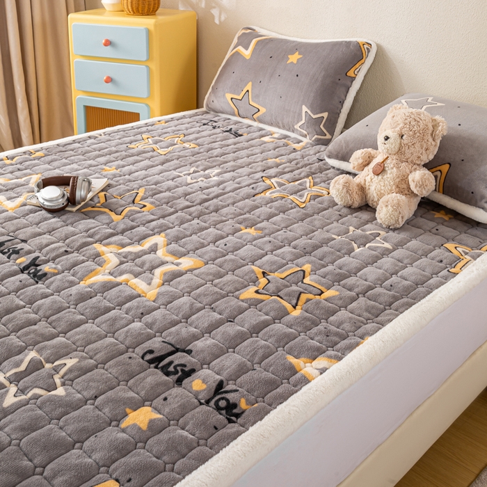 91家纺网 家纺一手货源 找家纺 梦初语 2025新款冬季珊瑚绒牛奶绒加厚床护垫褥子软垫学生宿舍-直播爆款（200克夹棉加厚款） 繁星