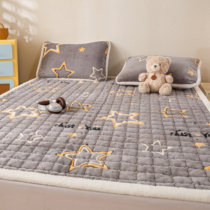 91家纺网 家纺一手货源 找家纺 梦初语 2025新款冬季珊瑚绒牛奶绒加厚床护垫褥子软垫学生宿舍-直播爆款（200克夹棉加厚款） 繁星