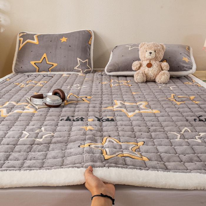 91家纺网 家纺一手货源 找家纺 梦初语 2025新款冬季珊瑚绒牛奶绒加厚床护垫褥子软垫学生宿舍-直播爆款（200克夹棉加厚款） 繁星