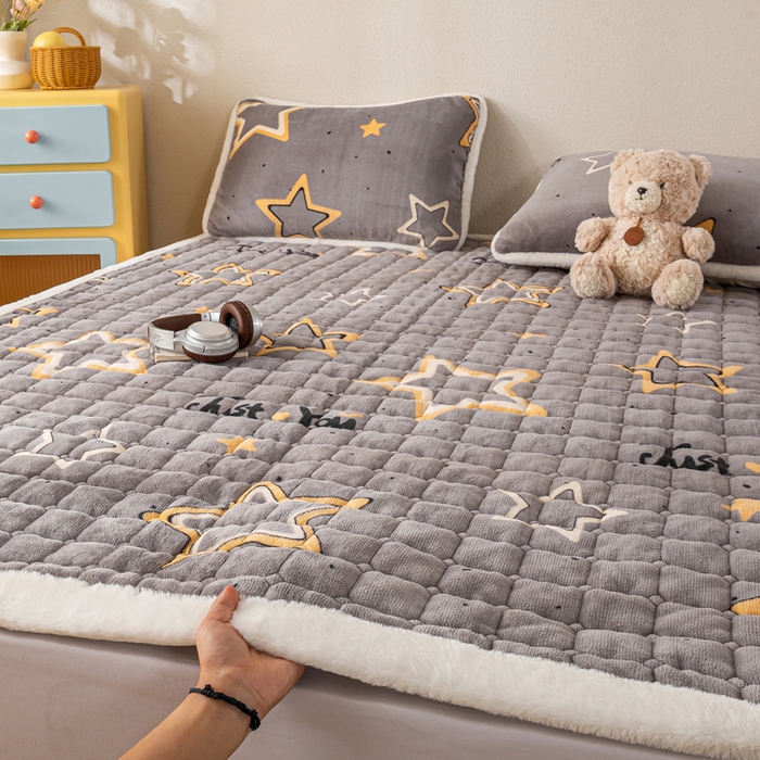 91家纺网 家纺一手货源 找家纺 梦初语 2025新款冬季珊瑚绒牛奶绒加厚床护垫褥子软垫学生宿舍-直播爆款（200克夹棉加厚款） 繁星