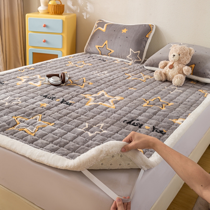 91家纺网 家纺一手货源 找家纺 梦初语 2025新款冬季珊瑚绒牛奶绒加厚床护垫褥子软垫学生宿舍-直播爆款（200克夹棉加厚款） 繁星