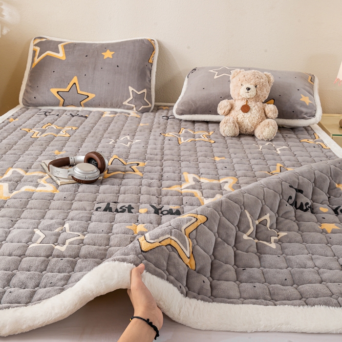 91家纺网 家纺一手货源 找家纺 梦初语 2025新款冬季珊瑚绒牛奶绒加厚床护垫褥子软垫学生宿舍-直播爆款（200克夹棉加厚款） 繁星