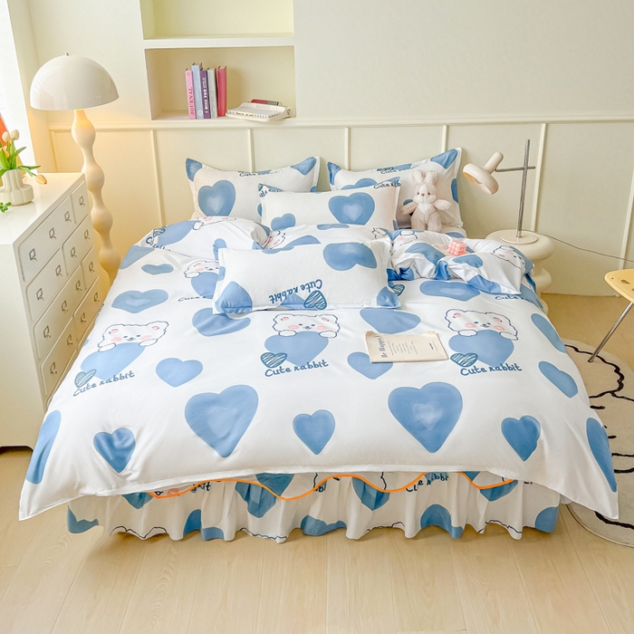 笠裙家纺 2025新款A类水洗棉韩版S边花边印花床裙四件套 可爱