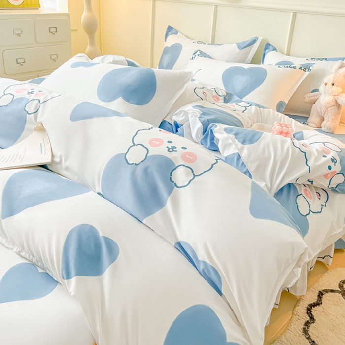 91家纺网 家纺一手货源 找家纺 笠裙家纺 2025新款A类水洗棉韩版S边花边印花床裙四件套 可爱