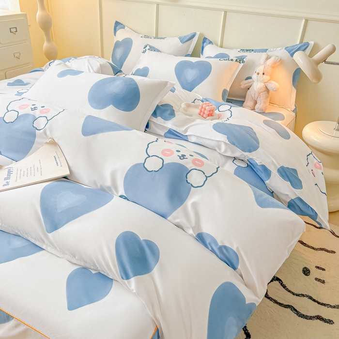 91家纺网 家纺一手货源 找家纺 笠裙家纺 2025新款A类水洗棉韩版S边花边印花床裙四件套 可爱