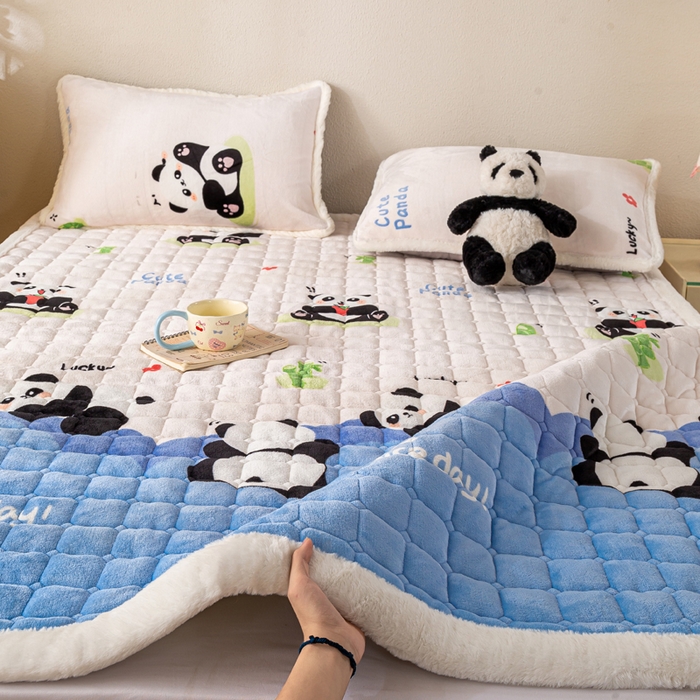 91家纺网 家纺一手货源 找家纺 梦初语 2025新款冬季珊瑚绒牛奶绒加厚床护垫褥子软垫学生宿舍-直播爆款（200克夹棉加厚款） 快乐panda