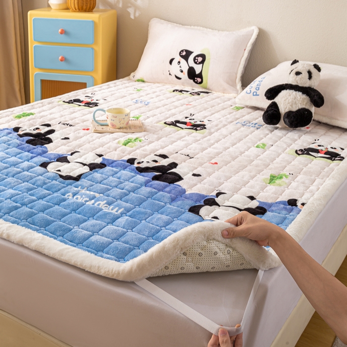 91家纺网 家纺一手货源 找家纺 梦初语 2025新款冬季珊瑚绒牛奶绒加厚床护垫褥子软垫学生宿舍-直播爆款（200克夹棉加厚款） 快乐panda