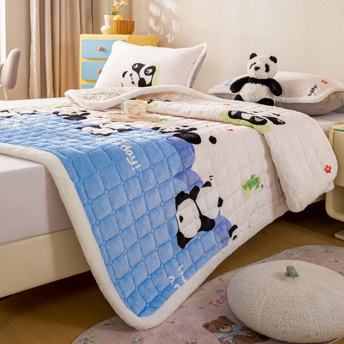 91家纺网 家纺一手货源 找家纺 梦初语 2025新款冬季珊瑚绒牛奶绒加厚床护垫褥子软垫学生宿舍-直播爆款（200克夹棉加厚款） 快乐panda