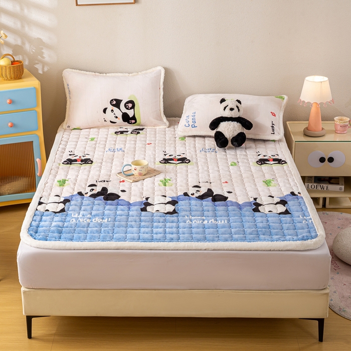 91家纺网 家纺一手货源 找家纺 梦初语 2025新款冬季珊瑚绒牛奶绒加厚床护垫褥子软垫学生宿舍-直播爆款（200克夹棉加厚款） 快乐panda