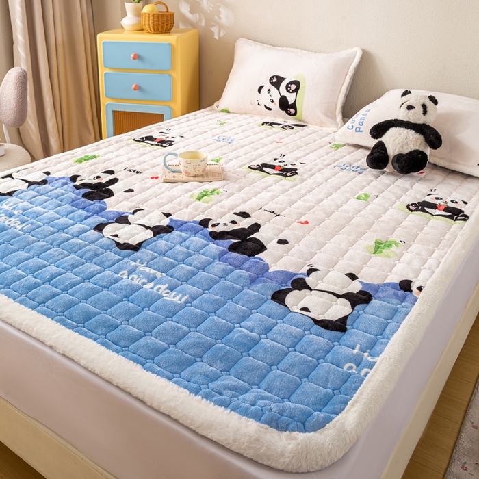 91家纺网 家纺一手货源 找家纺 梦初语 2025新款冬季珊瑚绒牛奶绒加厚床护垫褥子软垫学生宿舍-直播爆款（200克夹棉加厚款） 快乐panda