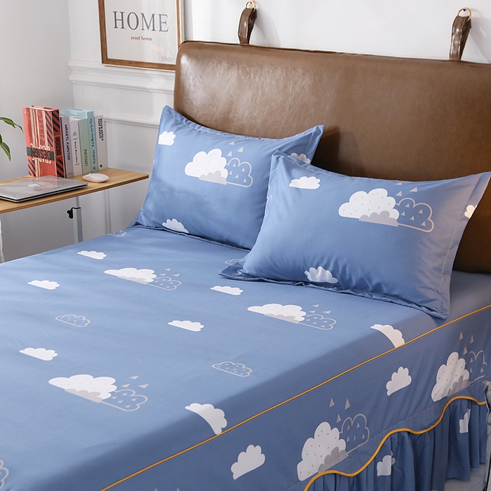 91家纺网 家纺一手货源 找家纺 笠裙家纺 2025新款A类水洗棉韩版S边花边印花床裙四件套 漫步云端