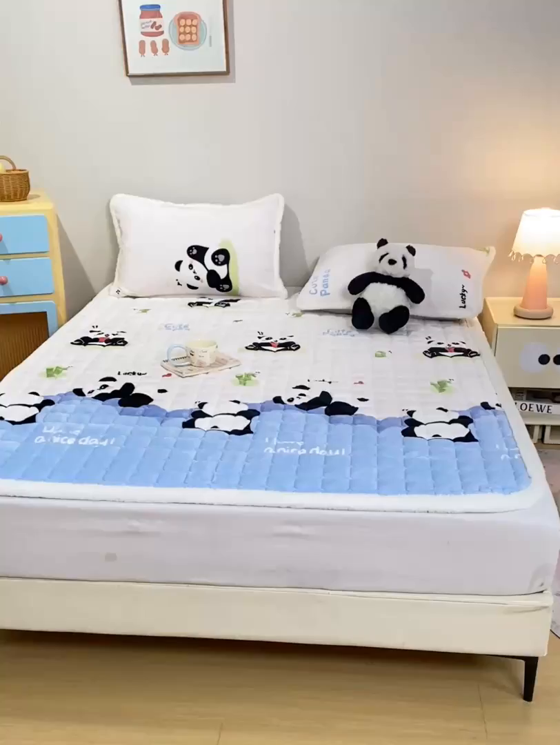 91家纺网 家纺一手货源 找家纺 梦初语 2025新款冬季珊瑚绒牛奶绒加厚床护垫褥子软垫学生宿舍-直播爆款（200克夹棉加厚款） 快乐panda