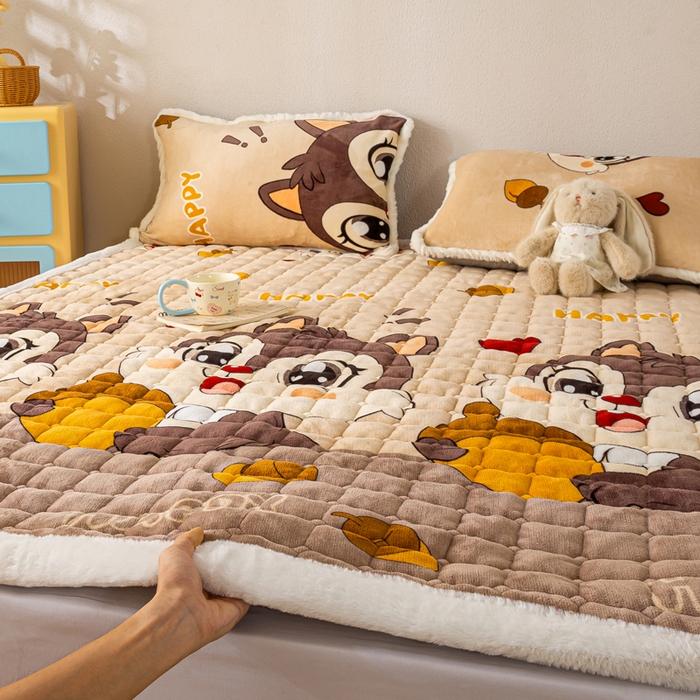 91家纺网 家纺一手货源 找家纺 梦初语 2025新款冬季珊瑚绒牛奶绒加厚床护垫褥子软垫学生宿舍-直播爆款（200克夹棉加厚款） 顽皮鼠