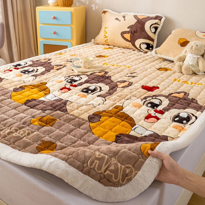 91家纺网 家纺一手货源 找家纺 梦初语 2025新款冬季珊瑚绒牛奶绒加厚床护垫褥子软垫学生宿舍-直播爆款（200克夹棉加厚款） 顽皮鼠