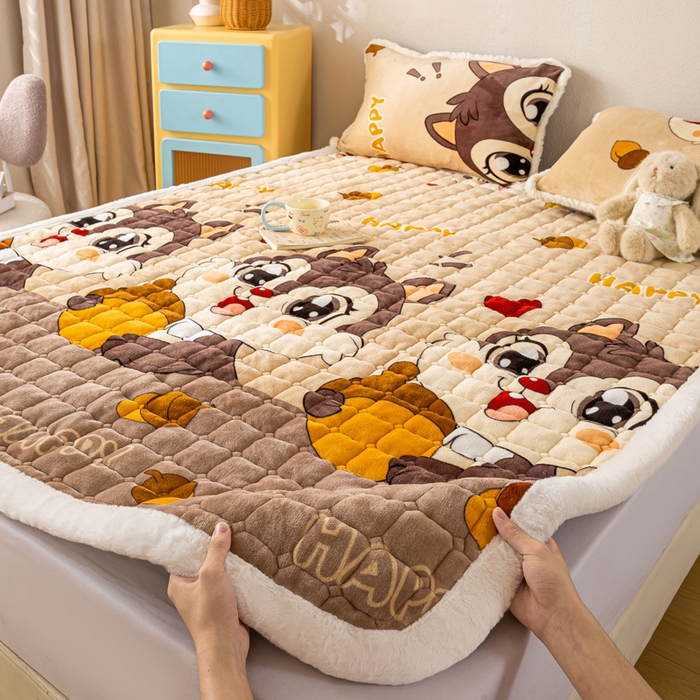 91家纺网 家纺一手货源 找家纺 梦初语 2025新款冬季珊瑚绒牛奶绒加厚床护垫褥子软垫学生宿舍-直播爆款（200克夹棉加厚款） 顽皮鼠