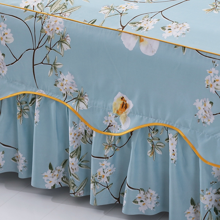 91家纺网 家纺一手货源 找家纺 笠裙家纺 2025新款A类水洗棉韩版S边花边印花床裙四件套 情意正浓