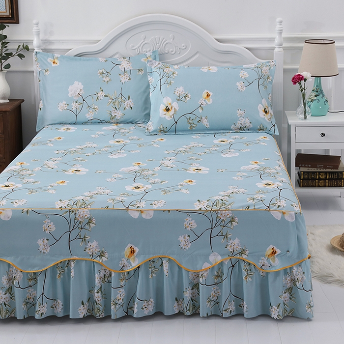 91家纺网 家纺一手货源 找家纺 笠裙家纺 2025新款A类水洗棉韩版S边花边印花床裙四件套 情意正浓