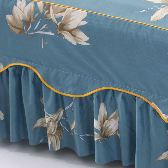 91家纺网 家纺一手货源 找家纺 笠裙家纺 2025新款A类水洗棉韩版S边花边印花床裙四件套 小清新