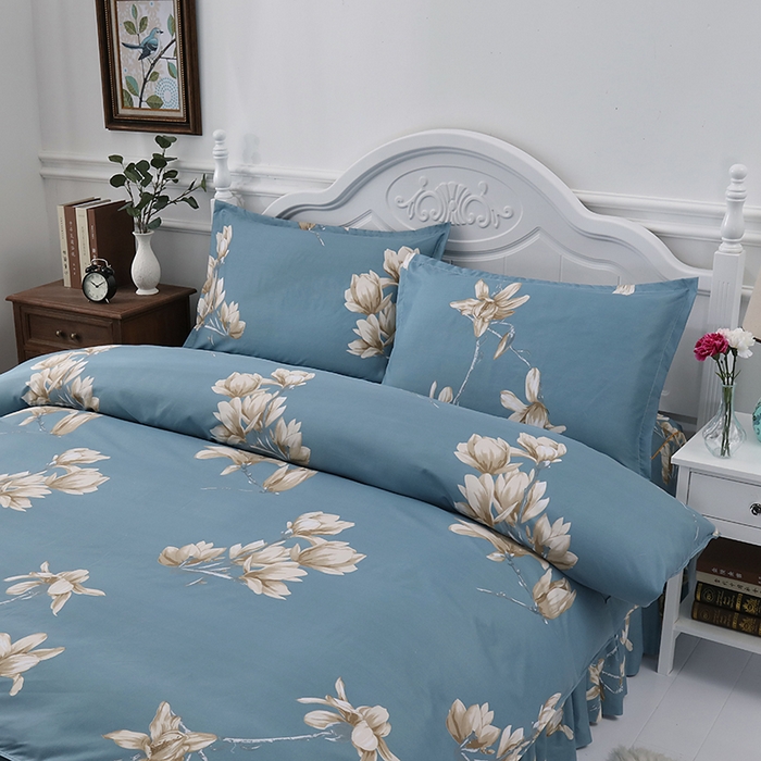 91家纺网 家纺一手货源 找家纺 笠裙家纺 2025新款A类水洗棉韩版S边花边印花床裙四件套 小清新