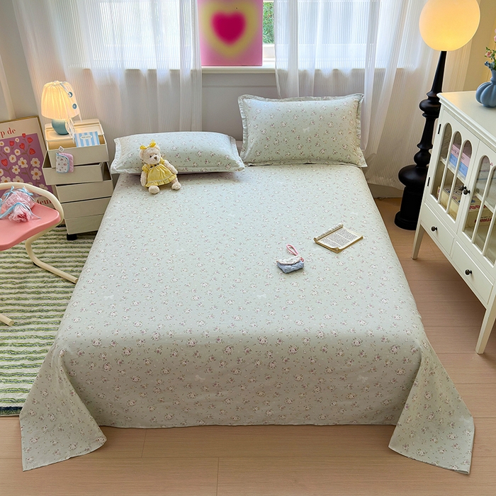 拾物记 2025新款A类12868全棉纯棉单床单床单单件-提供买家秀和质检报告 浅夏雏菊-绿