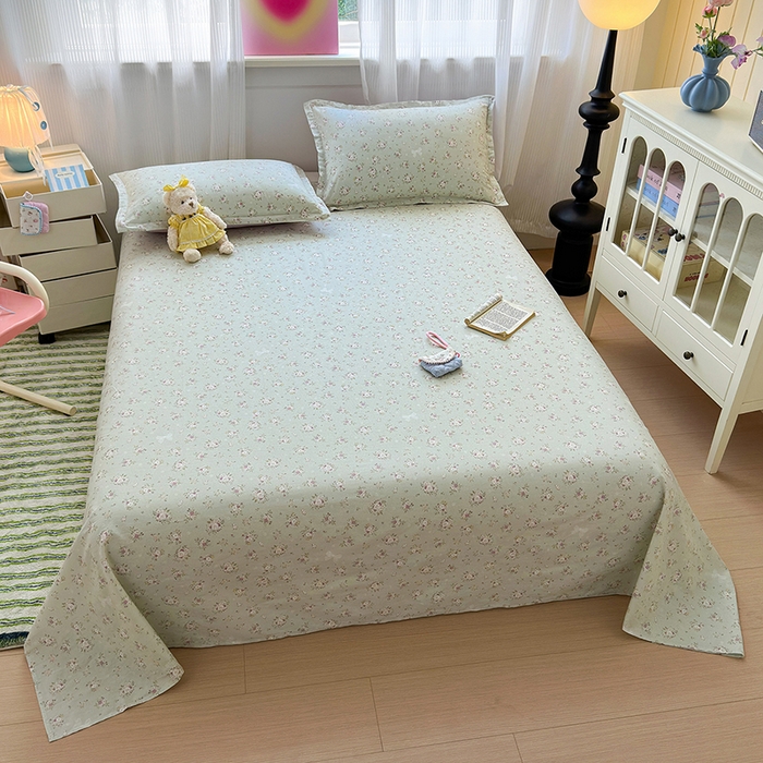 91家纺网 家纺一手货源 找家纺 拾物记 2025新款A类12868全棉纯棉单床单床单单件-提供买家秀和质检报告 浅夏雏菊-绿