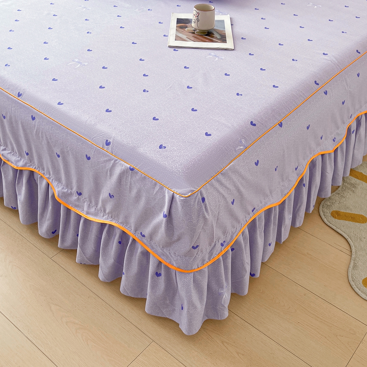 91家纺网 家纺一手货源 找家纺 笠裙家纺 2025新款A类水洗棉韩版S边花边印花床裙四件套 心律