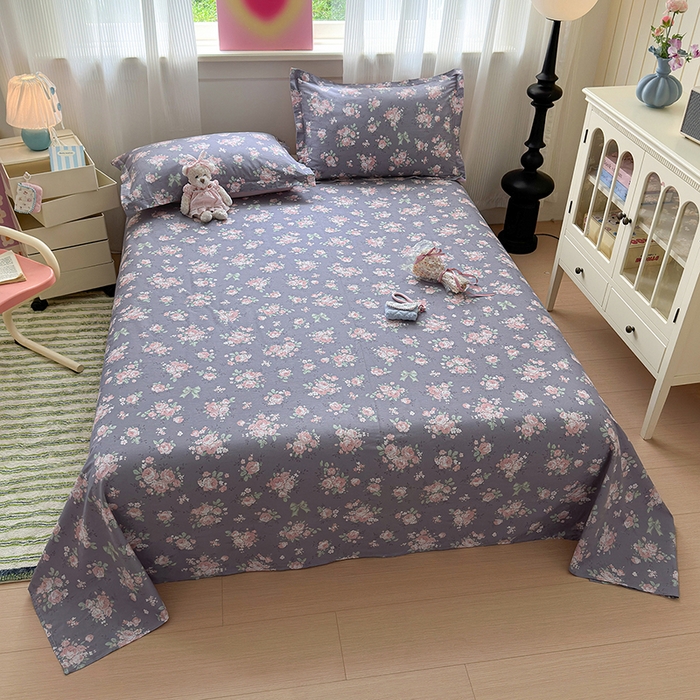 91家纺网 家纺一手货源 找家纺 拾物记 2025新款A类12868全棉纯棉单床单床单单件-提供买家秀和质检报告 幸福花儿-紫