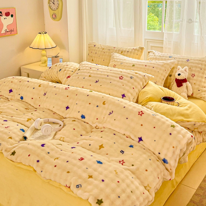 91家纺网 家纺一手货源 找家纺 梦纤绒 2025新款保暖舒适亲肤泡泡绒四件套 星月传奇