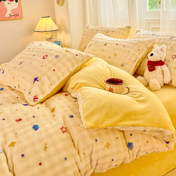 91家纺网 家纺一手货源 找家纺 梦纤绒 2025新款保暖舒适亲肤泡泡绒四件套 星月传奇