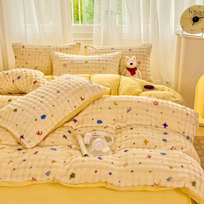 91家纺网 家纺一手货源 找家纺 梦纤绒 2025新款保暖舒适亲肤泡泡绒四件套 星月传奇