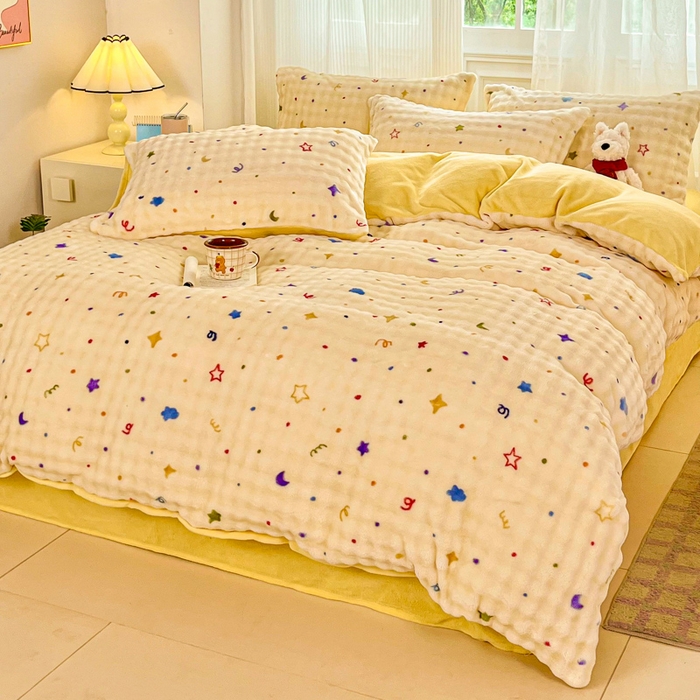 91家纺网 家纺一手货源 找家纺 梦纤绒 2025新款保暖舒适亲肤泡泡绒四件套 星月传奇