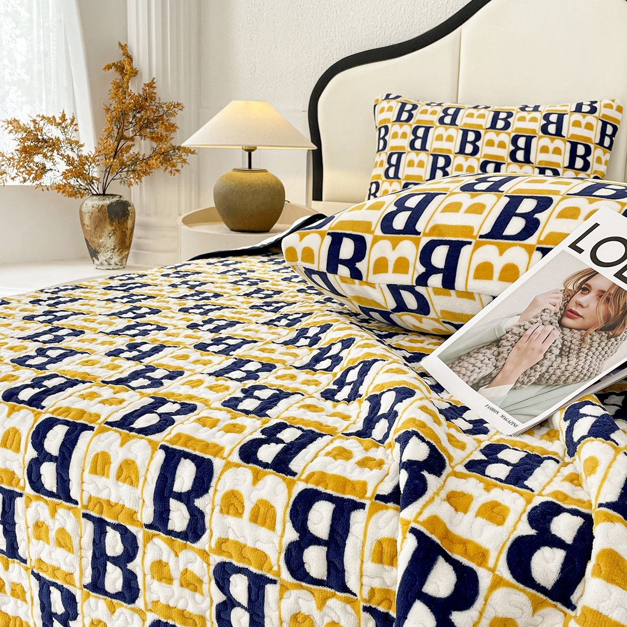 91家纺网 家纺一手货源 找家纺 大渔生活 2025新款高克重牛奶绒夹棉床盖系列 剑桥