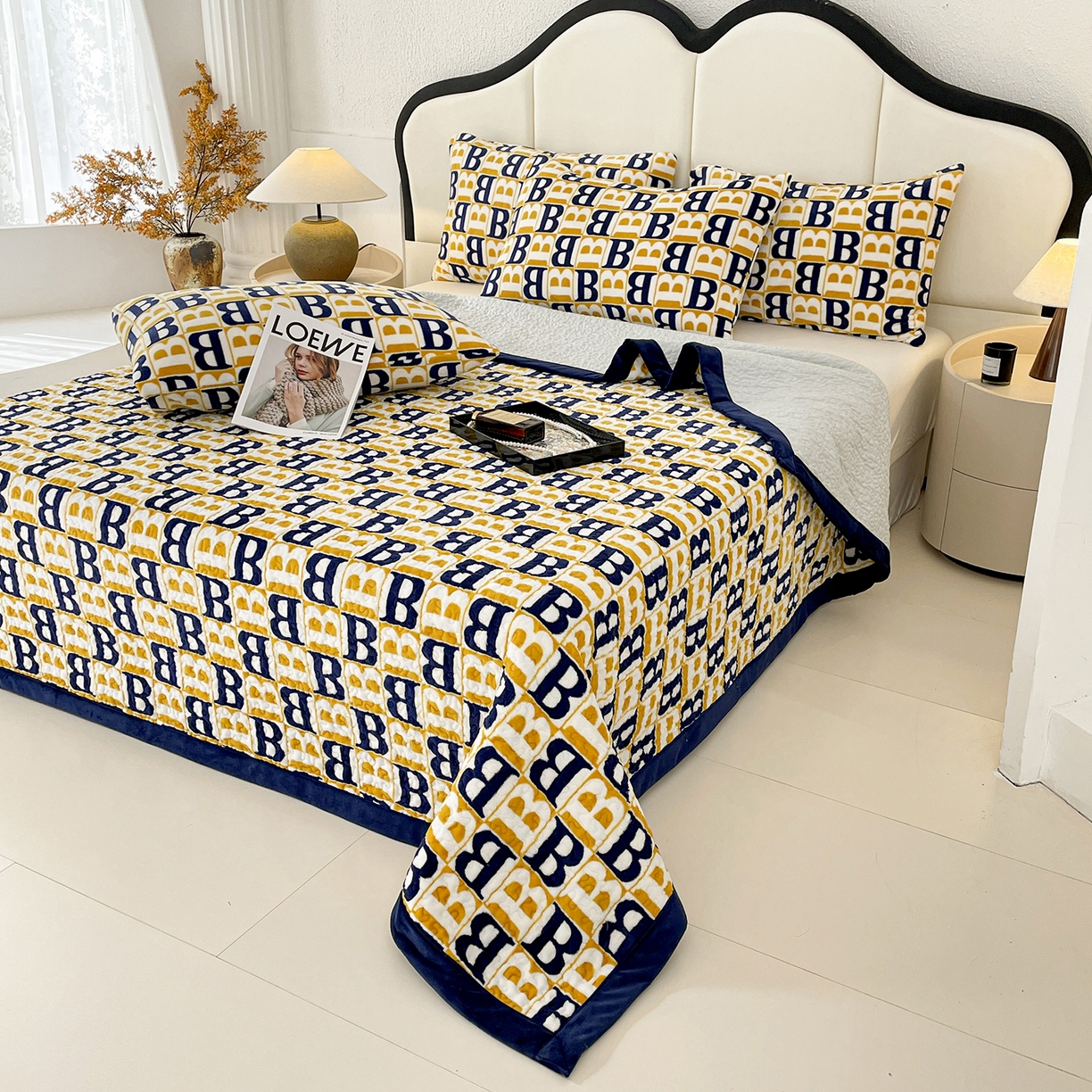 91家纺网 家纺一手货源 找家纺 大渔生活 2025新款高克重牛奶绒夹棉床盖系列 剑桥