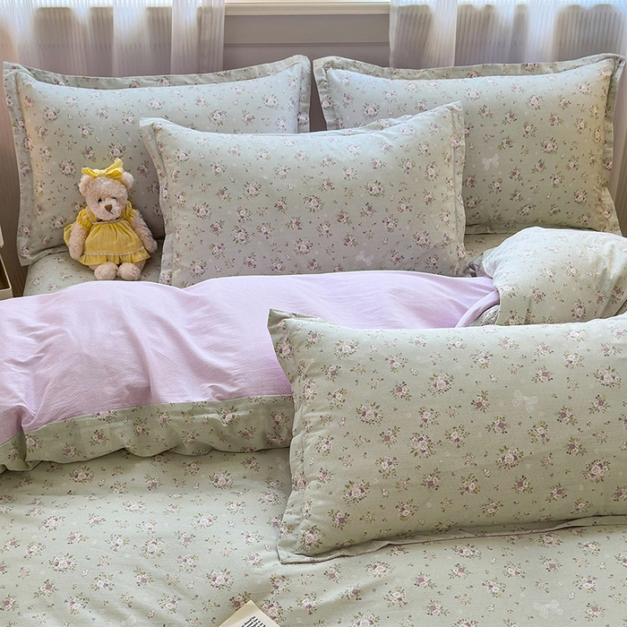 91家纺网 家纺一手货源 找家纺 拾物记 2025新款A类12868全棉纯棉单枕套枕套单件-提供买家秀和质检报告 浅夏雏菊-绿