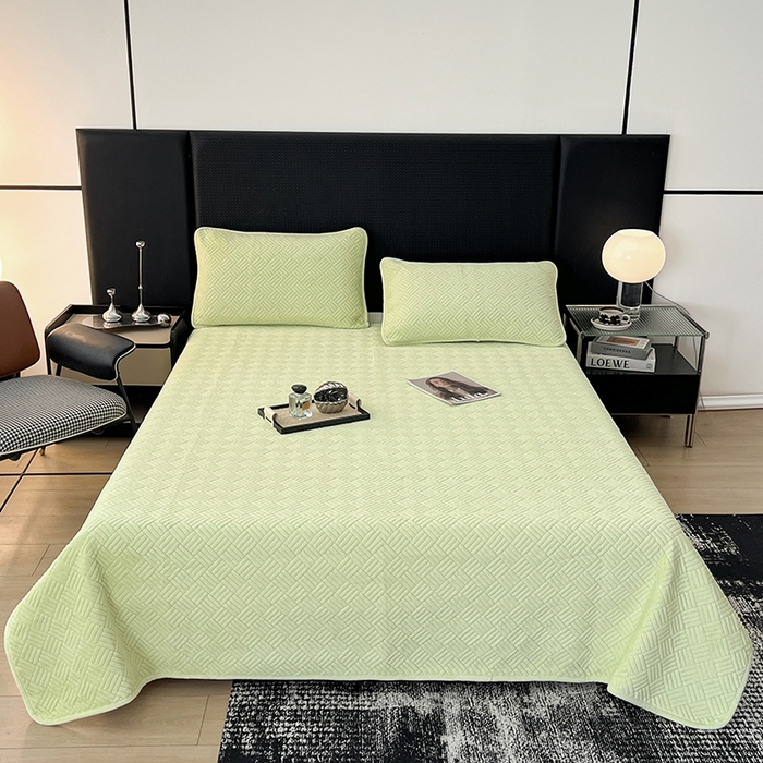 茉夕家纺 2025新款云朵系列棉+牛奶绒单床盖 床盖单件 云朵-青果绿