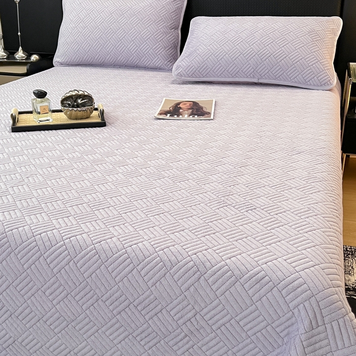 91家纺网 家纺一手货源 找家纺 茉夕家纺 2025新款云朵系列棉+牛奶绒单床盖 床盖单件 云朵-柔雾紫