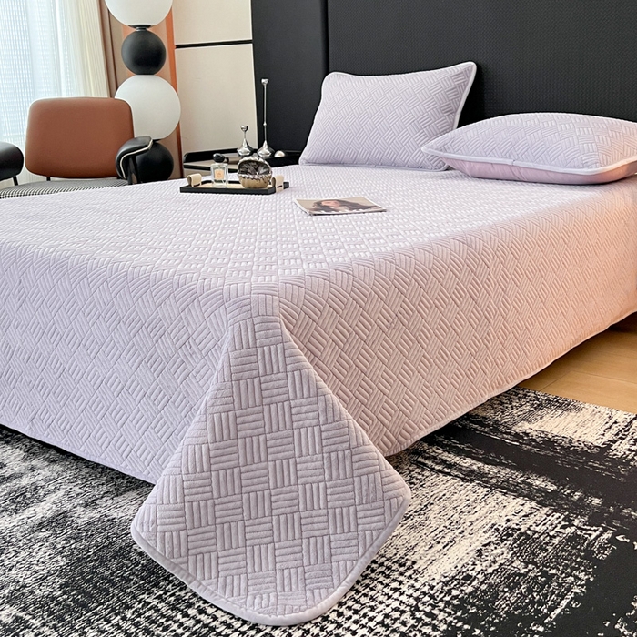 91家纺网 家纺一手货源 找家纺 茉夕家纺 2025新款云朵系列棉+牛奶绒单床盖 床盖单件 云朵-柔雾紫