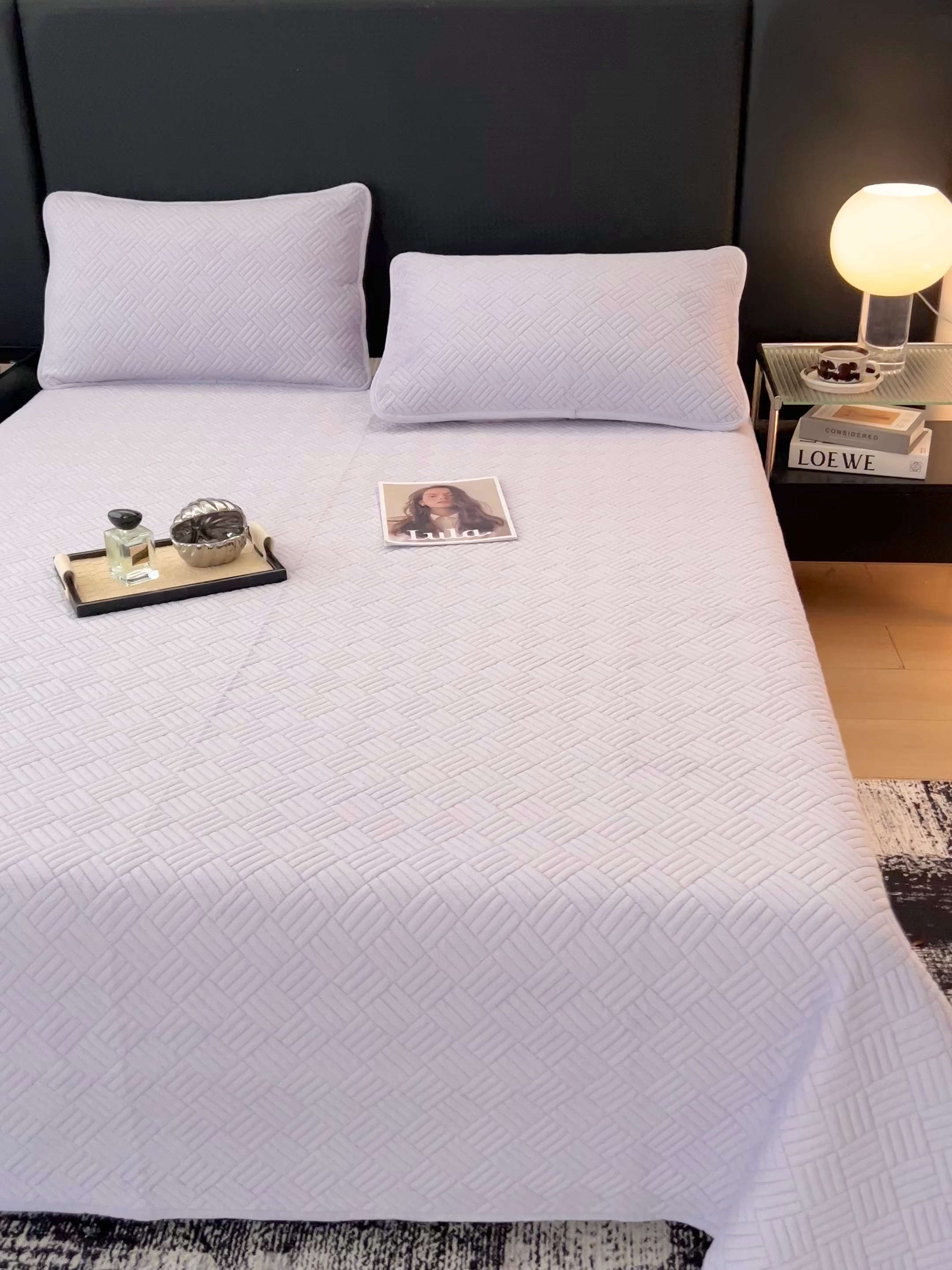 91家纺网 家纺一手货源 找家纺 茉夕家纺 2025新款云朵系列棉+牛奶绒单床盖 床盖单件 云朵-柔雾紫