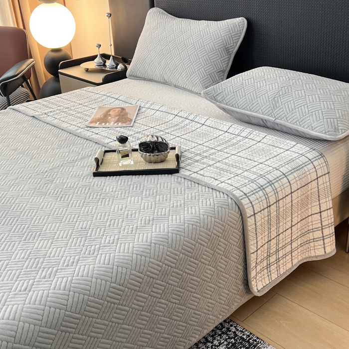 91家纺网 家纺一手货源 找家纺 茉夕家纺 2025新款云朵系列棉+牛奶绒单床盖 床盖单件 云朵-绅士灰