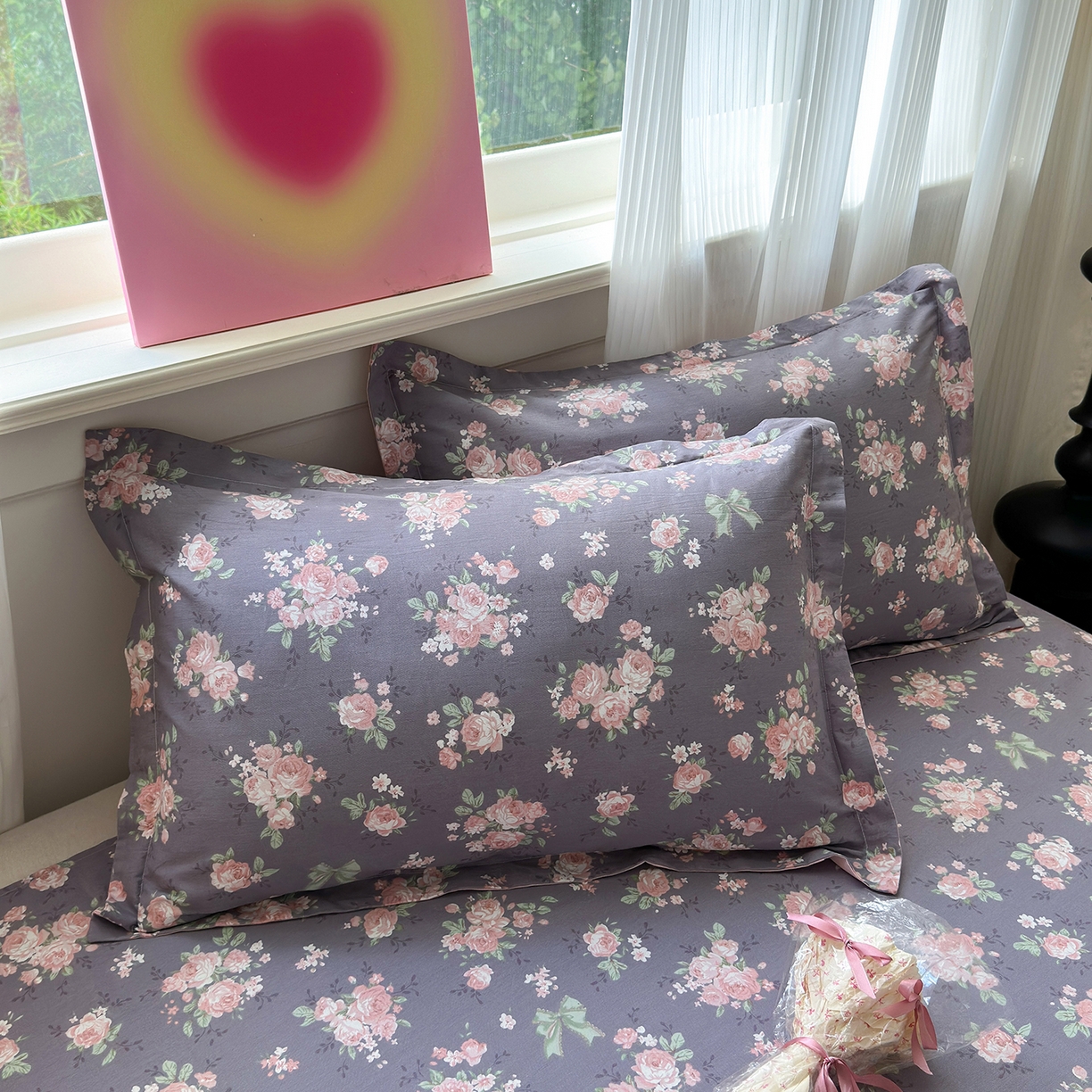 拾物记 2025新款A类12868全棉纯棉单枕套枕套单件-提供买家秀和质检报告 幸福花儿-紫