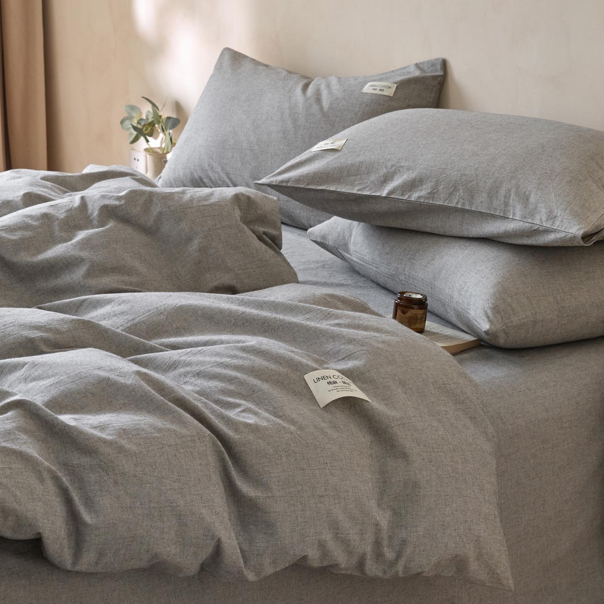 91家纺网 家纺一手货源 找家纺 涵宸家纺 2025新款色织棉麻四件套 原点-灰