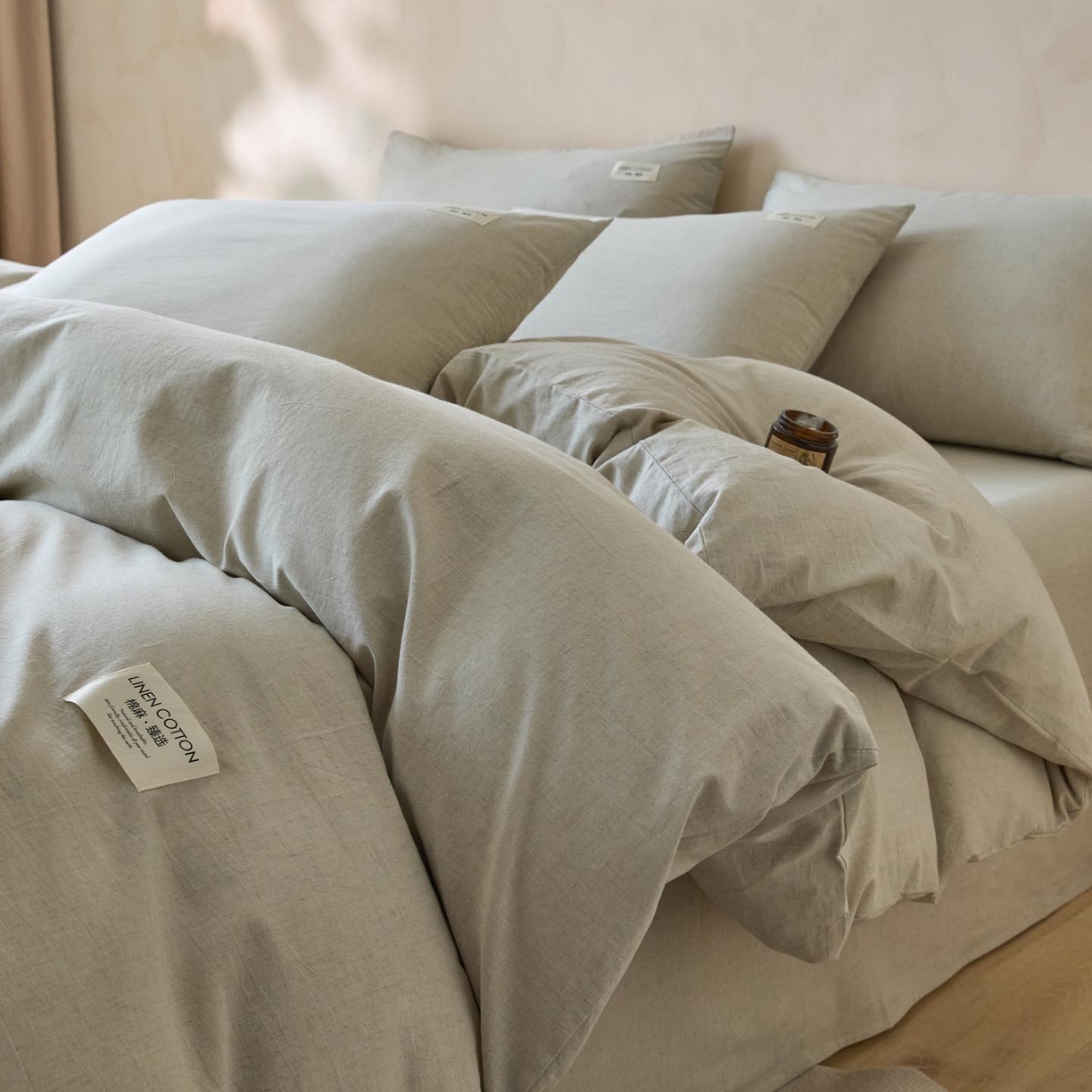 91家纺网 家纺一手货源 找家纺 涵宸家纺 2025新款色织棉麻四件套 原点-浅绿