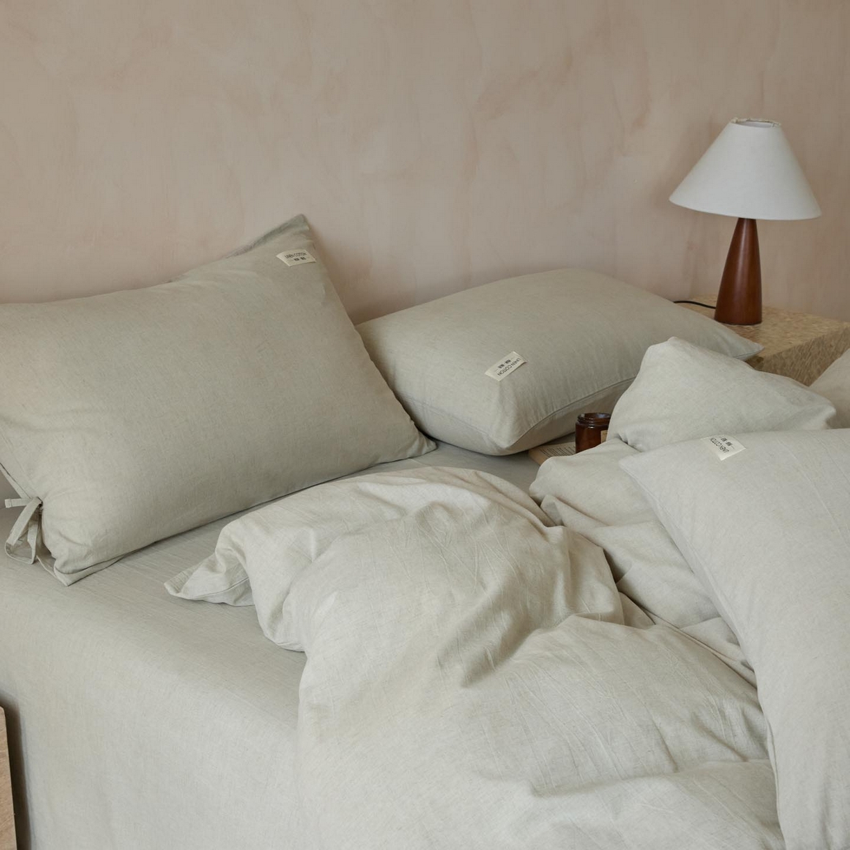 91家纺网 家纺一手货源 找家纺 涵宸家纺 2025新款色织棉麻四件套 原点-浅绿