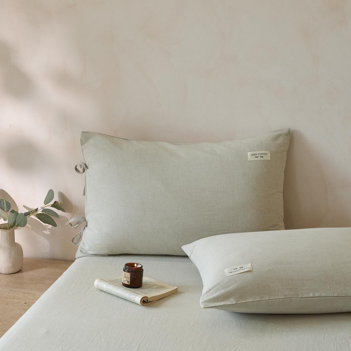 91家纺网 家纺一手货源 找家纺 涵宸家纺 2025新款色织棉麻四件套 原点-浅绿